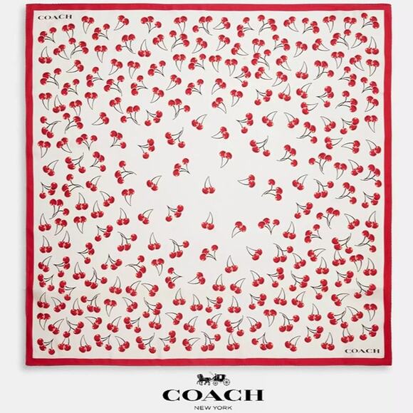 🍒 Cherry Swirl Print Silk Square Scarf - Picture 1 of 9